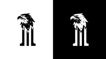 cabeça de águia careca de monograma de logotipo americano com modelos de design de estilo de ilustração de ícone preto e branco de estrelas vetor