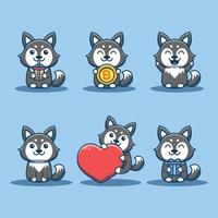 conjunto de mascote husky fofo ilustração do ícone dos desenhos animados vetor