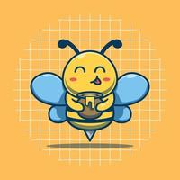 personagem de abelha fofa segurando ilustração de ícone de desenho animado de mel vetor