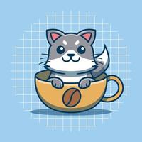 personagem de gato fofo em uma ilustração vetorial de xícara de café vetor