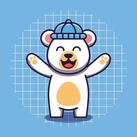 fofo urso polar usando chapéu com ilustração de ícone de desenho animado de expressão feliz vetor
