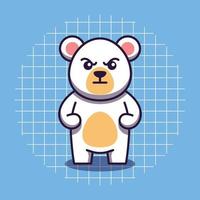 personagem fofo de urso polar com ilustração de desenho animado de rosto zangado vetor