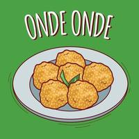 onde onde ilustração comida indonésia com estilo cartoon vetor