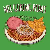 mie goreng pedas ilustração comida indonésia com estilo cartoon vetor