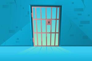 porta da grade em estilo cartoon. corredor. corredor interior de cela de prisão com treliça. sala de prisão. vetor de desenho animado