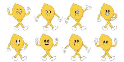 um conjunto de personagens descolados de limão dos quadrinhos. ilustração moderna com pernas e braços. vetor