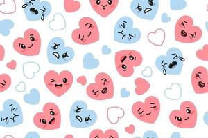 corações rosa e azuis kawaii, padrão perfeito. ilustração vetorial. fundo de dia dos namorados. vetor