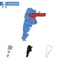 mapa de baixo poli azul argentina com capital buenos aires. vetor