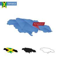 mapa de baixo poli azul jamaica com capital kingston. vetor