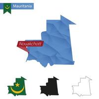 Mauritânia mapa poli baixo azul com capital nouakchott. vetor