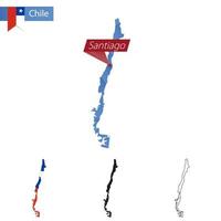 mapa de baixo poli azul chile com capital santiago. vetor