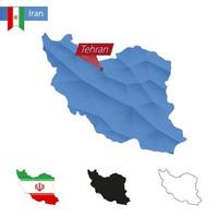 mapa de baixo poli azul irã com capital teerã. vetor