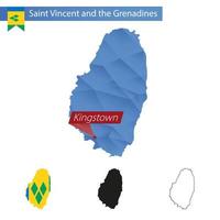 São Vicente e Granadinas mapa de baixo poli azul com capital kingstown. vetor