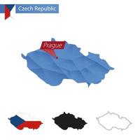 República Tcheca mapa poli baixo azul com capital Praga. vetor