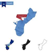 mapa de baixo poli azul guam com capital hagatna. vetor