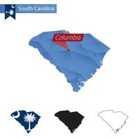 mapa poli baixo azul do estado da carolina do sul com capital columbia. vetor