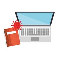 laptop para educação online para partícula covid 19 vetor