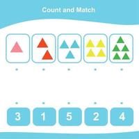 jogo de contar e combinar para crianças. jogo de formas geométricas. planilha de matemática para pré-escola. planilha de matemática educacional para impressão. ilustração vetorial. vetor