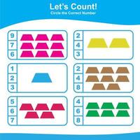 jogo de contar e combinar para crianças. jogo de formas geométricas. planilha de matemática para pré-escola. planilha de matemática educacional para impressão. ilustração vetorial vetor