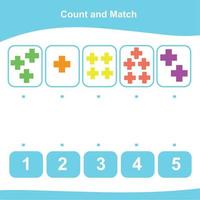 jogo de contar e combinar para crianças. jogo de formas geométricas. planilha de matemática para pré-escola. planilha de matemática educacional para impressão. ilustração vetorial. vetor