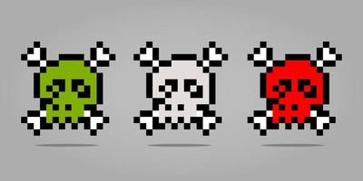 Imagem de crânio de pixel de 8 bits. ilustração em vetor de ativos de jogo de 8 bits. ícone de pixel venenoso