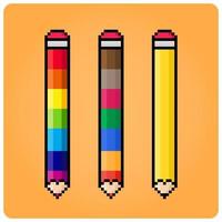 Lápis colorido de pixel de 8 bits, para recursos de jogos e padrões de ponto cruz em ilustrações vetoriais. vetor