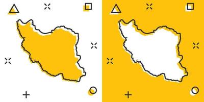 vetor ícone do mapa do Irã dos desenhos animados em estilo cômico. pictograma de ilustração de sinal de Irã. conceito de efeito de respingo de negócios de mapa de cartografia.