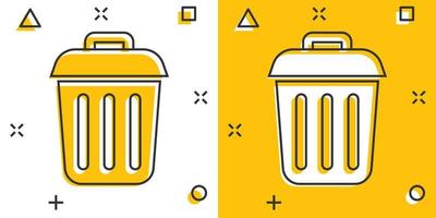 ícone de lixo de lixeira em estilo cômico. balde de lixo pictograma de ilustração vetorial dos desenhos animados. efeito de respingo de conceito de negócio de cesta de lixo. vetor