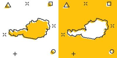 ícone do mapa da Áustria dos desenhos animados vetoriais em estilo cômico. pictograma de ilustração de sinal de áustria. conceito de efeito de respingo de negócios de mapa de cartografia. vetor