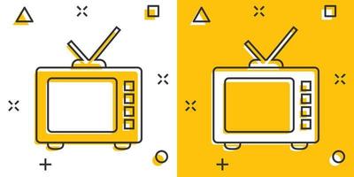 ícone de tela de tv retrô de desenho vetorial em estilo cômico. velho pictograma de ilustração do conceito de televisão. conceito de efeito de respingo de negócios de exibição de tv. vetor