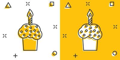 ícone do bolo de aniversário dos desenhos animados em estilo cômico. pictograma de ilustração de sinal de muffin de torta fresca. conceito de negócio de cupcake. vetor