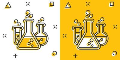 ícone de tubo de ensaio químico de desenho vetorial em estilo cômico. pictograma de ilustração de sinal de vidraria de laboratório. conceito de efeito de respingo de negócios de frascos. vetor