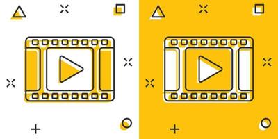 ícone de botão de reprodução de desenho vetorial em estilo cômico. jogar pictograma de ilustração de sinal de vídeo. conceito de efeito de respingo de negócios de painel de mídia. vetor