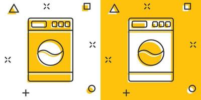 ícone de arruela de desenho vetorial em estilo cômico. pictograma de ilustração de sinal de lavadeira. conceito de efeito de respingo de negócios de máquina de lavar. vetor
