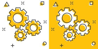 ícone de engrenagem de desenho vetorial em estilo cômico. pictograma de ilustração do conceito de roda dentada. conceito de efeito de respingo de negócios de roda dentada. vetor