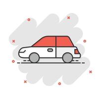 ícone do carro em estilo cômico. ilustração em vetor automóvel veículo dos desenhos animados no fundo branco isolado. conceito de negócio de efeito de respingo de sedan.