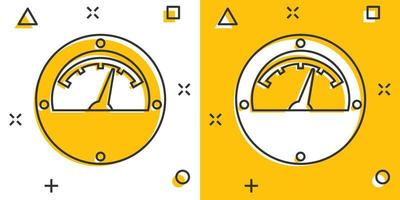 ícone de medidor elétrico de desenho vetorial em estilo cômico. pictograma de ilustração de sinal de medidor de energia. conceito de efeito de respingo de negócios de alta tensão. vetor