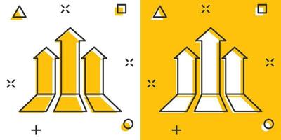 ícone da seta dos desenhos animados vetoriais em estilo cômico. pictograma de ilustração de sinal de seta para a frente. conceito de efeito de respingo de negócios de cursor. vetor