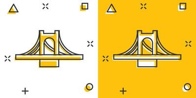 ícone de sinal de ponte em estilo cômico. ponte levadiça ilustração dos desenhos animados vetor sobre fundo branco isolado. efeito de respingo de conceito de negócio de estrada.