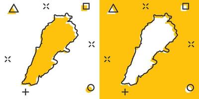 ícone do mapa do Líbano dos desenhos animados vetoriais em estilo cômico. pictograma de ilustração de sinal de Líbano. conceito de efeito de respingo de negócios de mapa de cartografia. vetor