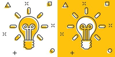 ícone de lâmpada em estilo cômico. pictograma de ilustração de desenho vetorial de lâmpada. efeito de respingo de conceito de negócio de idéia de lâmpada. vetor