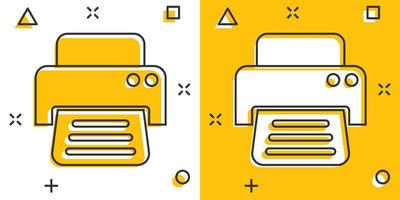 ícone de impressora de desenho vetorial em estilo cômico. pictograma de ilustração de sinal de impressão de documento. conceito de efeito de respingo de negócios de impressora. vetor