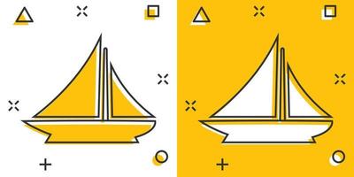 ícone de sinal de cruzeiro de navio em estilo cômico. ilustração dos desenhos animados do vetor do barco de carga no fundo branco isolado. efeito de respingo de conceito de negócio de embarcação.