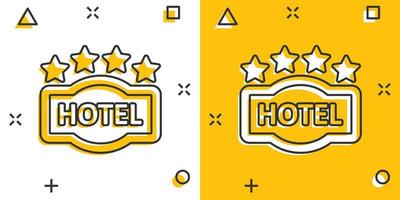 ícone de sinal de hotel 4 estrelas em estilo cômico. ilustração em vetor pousada dos desenhos animados no fundo branco isolado. conceito de negócio de efeito de respingo de informação de quarto de albergue.