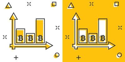 ícone de crescimento de bitcoin em estilo cômico. ilustração em vetor blockchain dos desenhos animados em fundo branco isolado. conceito de negócio de efeito de respingo de criptomoeda.