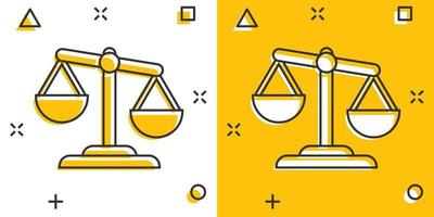 ícone de comparação de escala em estilo cômico. pictograma de ilustração de desenho vetorial de peso de equilíbrio. escala comparar efeito de respingo de conceito de negócio. vetor