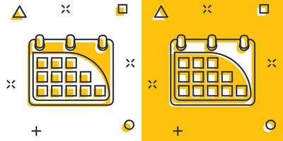 ícone de calendário dos desenhos animados em estilo cômico. pictograma de ilustração de agenda. conceito de negócio de respingo de sinal de mês. vetor