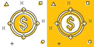 ícone de receita de dinheiro em estilo cômico. ilustração em vetor desenho animado moeda dólar no fundo branco isolado. conceito de negócio de efeito respingo de estrutura financeira.