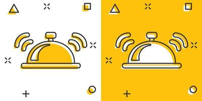 ícone de sino de desenho vetorial em estilo cômico. pictograma de ilustração do conceito de campainha de alarme. conceito de efeito de respingo de negócios de campainha. vetor