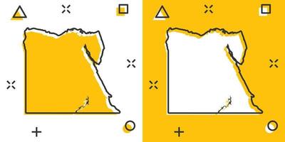 ícone do mapa do Egito de desenho vetorial em estilo cômico. Pictograma de ilustração de sinal do Egito. conceito de efeito de respingo de negócios de mapa de cartografia. vetor